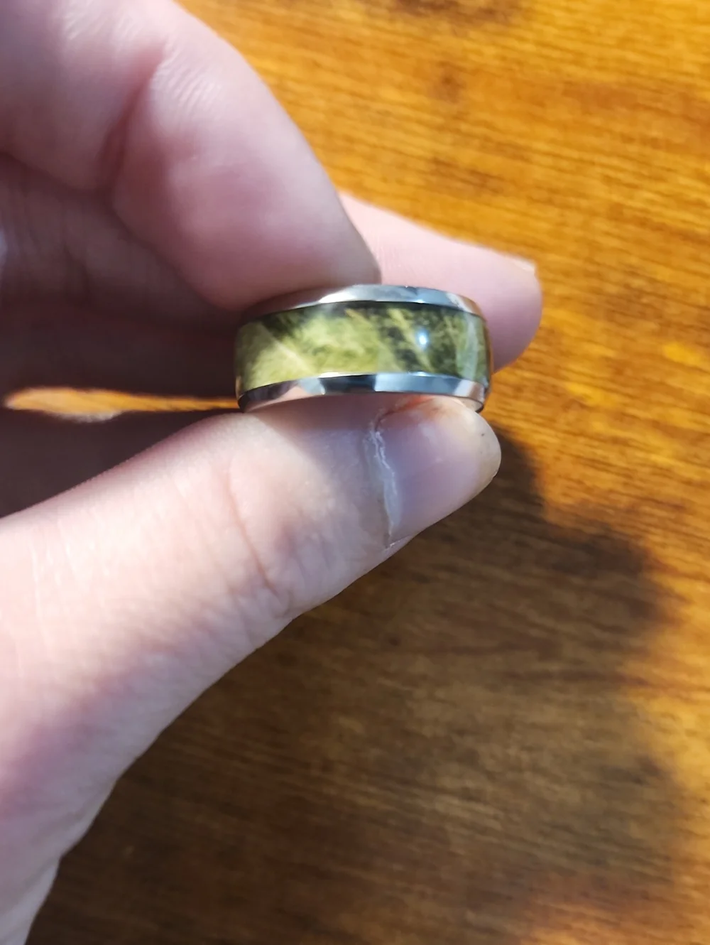 8mm Parrot Green Stainless Steel Dome Ring, Elegant And Versatile For Everyday